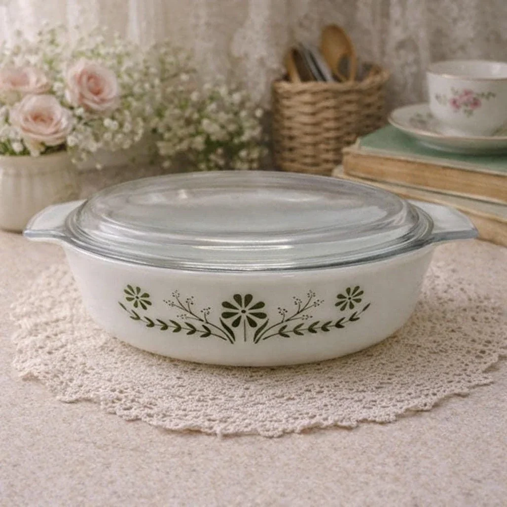 Vintage‎ Milk Glass Baking Dish Made in USA Oven Safe White Round Casserole Lid